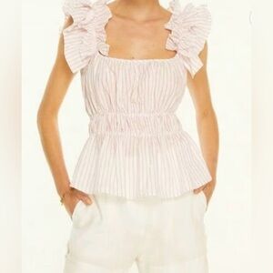 NEW HARSHMAN alize blouse in white/rose pink stripes size XS Linen/cotten